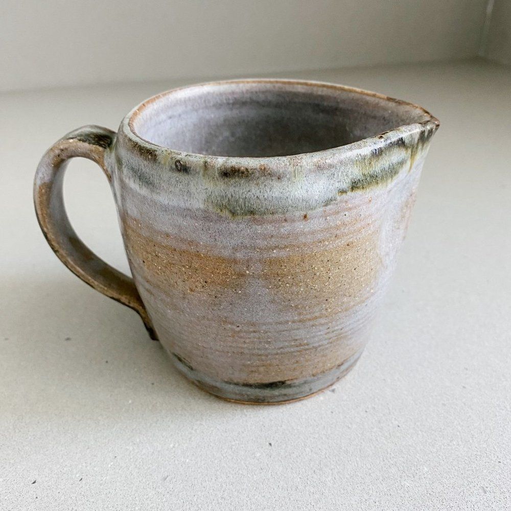 Vintage Neutral Old World Earthen Ceramic Pottery Creamer Brown Gray